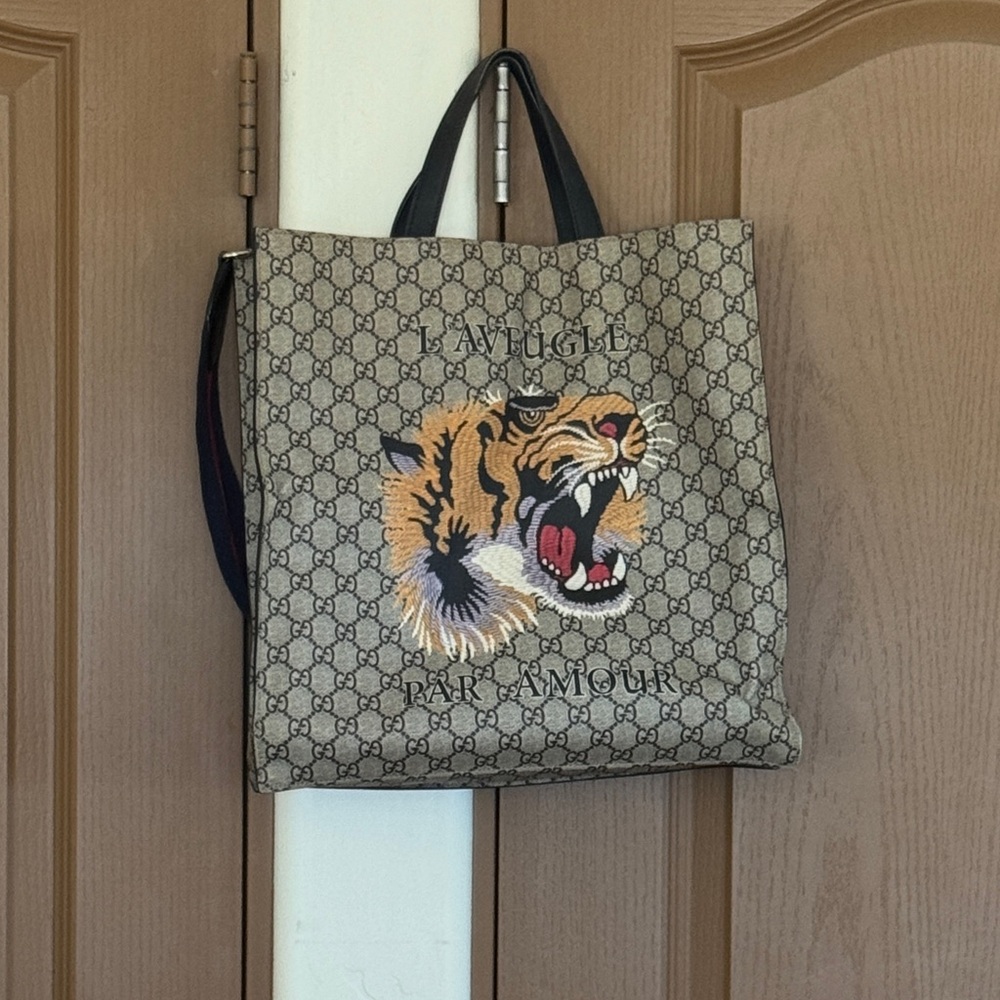 Gucci Beige and Black Tiger Print Tote